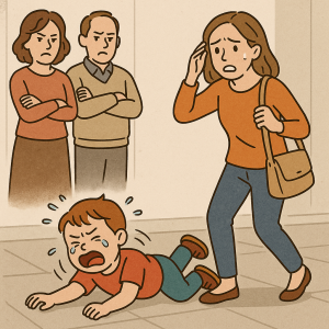 Pataleta de un niño con autismo en un lugar público